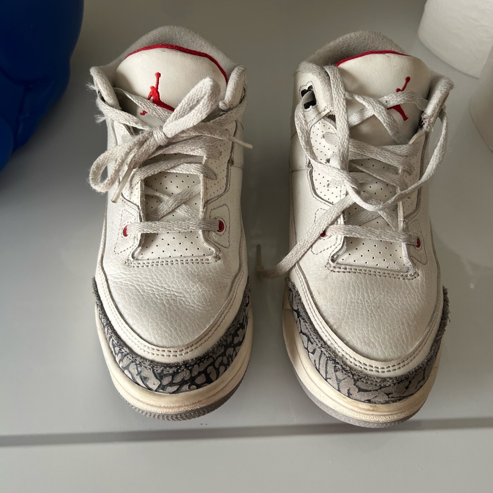 Jordan Kids White and Gray Sneakers with Red Highlights